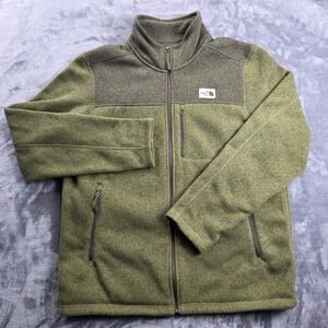 The North Face Fleece Jacket Mens L Green Grey Full Zip Sweater Knit Mock Neck